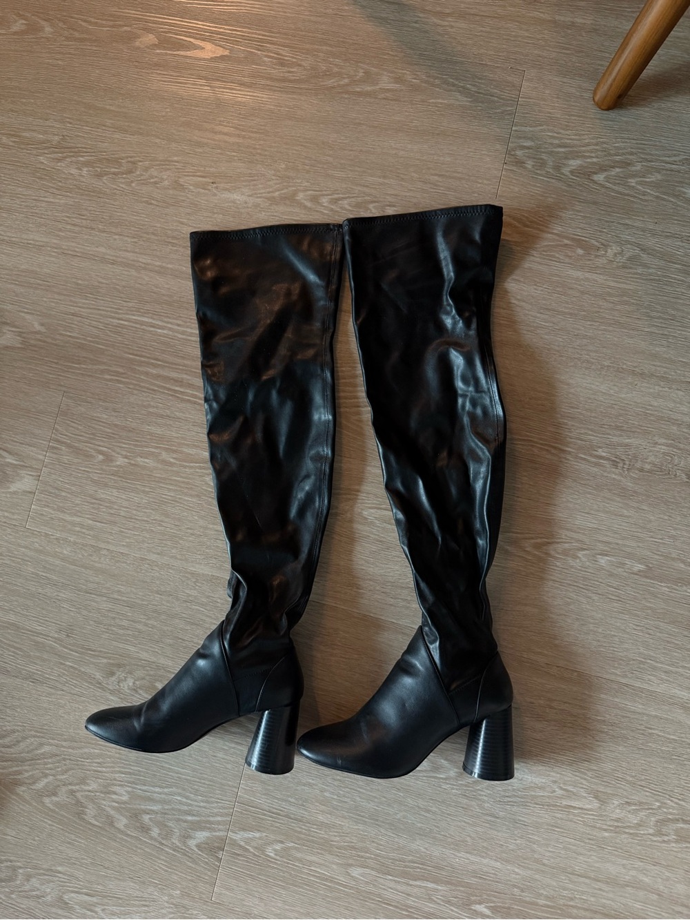 Zara Size US 7 Black Over-the-Knee Block Heel Boots